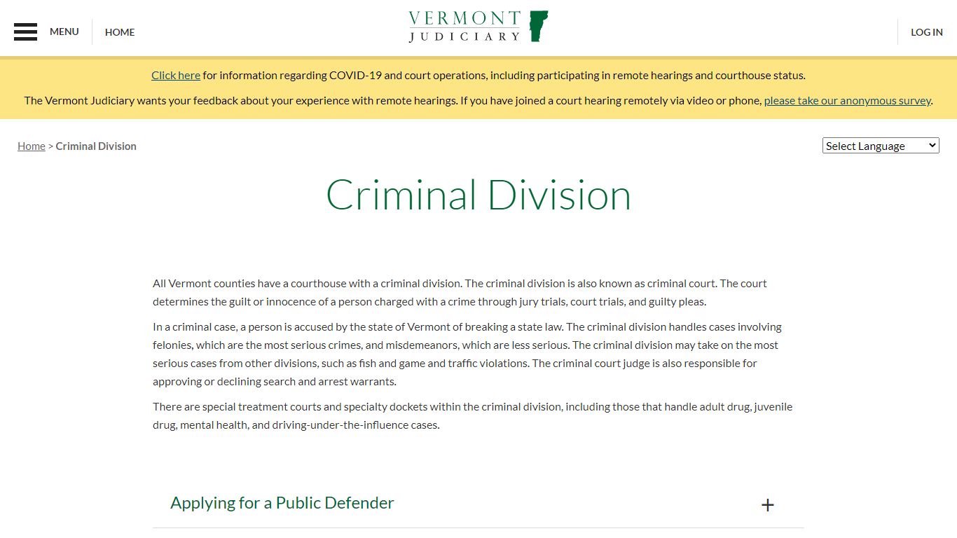 Criminal Division | Vermont Judiciary